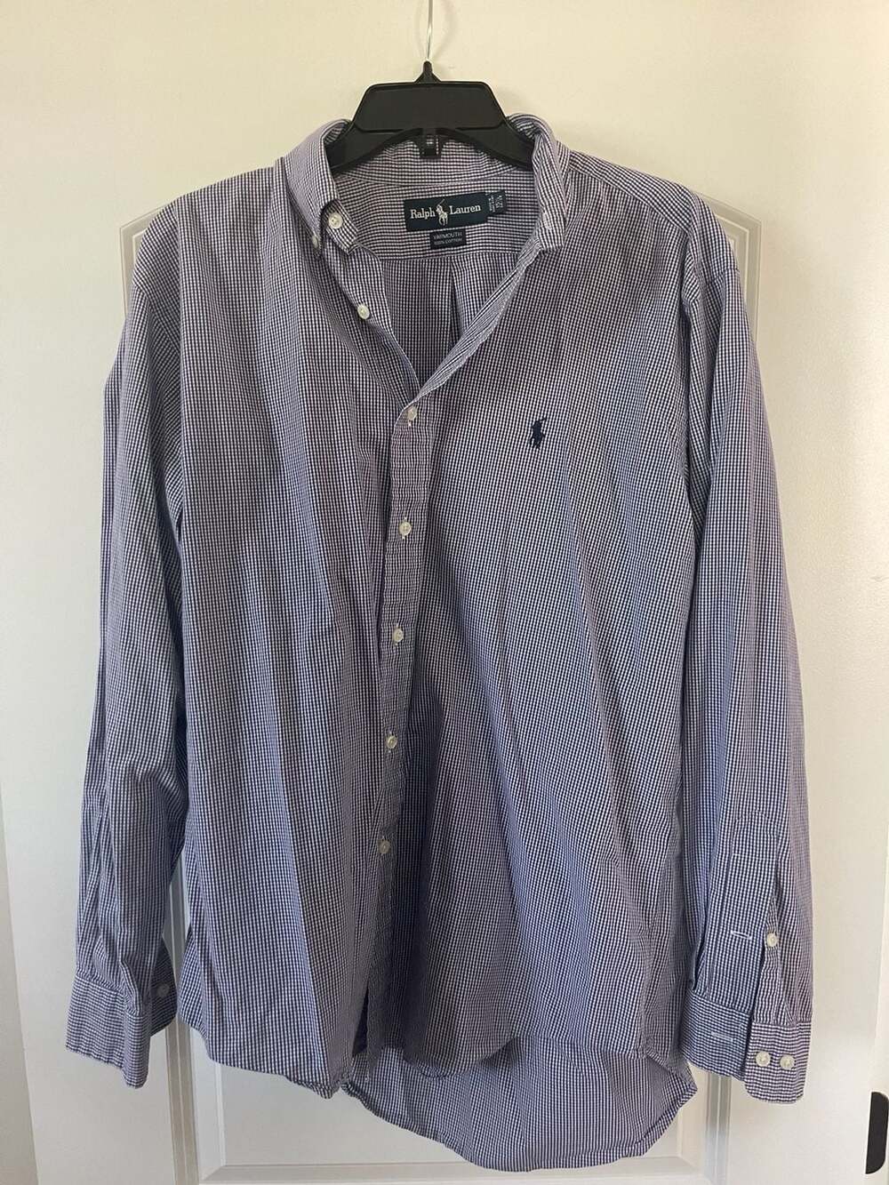 Ralph Lauren Yarmouth Long Sleeve Button Down Shirt Size 15.5 32/33 Purple Check